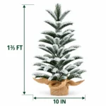 19.7 in Flocked Artificial Tabletop Christmas Tree, 85 PE Branch Tips, Unlit Mini Tree with Rustic Wrapped Base for Desk or Mantel