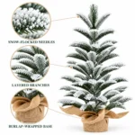 19.7 in Flocked Artificial Tabletop Christmas Tree, 85 PE Branch Tips, Unlit Mini Tree with Rustic Wrapped Base for Desk or Mantel