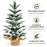 19.7 in Flocked Artificial Tabletop Christmas Tree, 85 PE Branch Tips, Unlit Mini Tree with Rustic Wrapped Base for Desk or Mantel