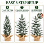19.7 in Flocked Artificial Tabletop Christmas Tree, 85 PE Branch Tips, Unlit Mini Tree with Rustic Wrapped Base for Desk or Mantel