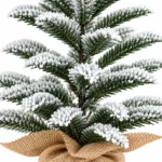19.7 in Flocked Artificial Tabletop Christmas Tree, 85 PE Branch Tips, Unlit Mini Tree with Rustic Wrapped Base for Desk or Mantel