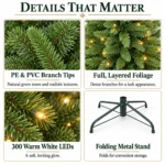 6 ft Artificial Christmas Tree, 850 Tips, 300 Warm White Lights