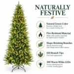 6 ft Artificial Christmas Tree, 850 Tips, 300 Warm White Lights