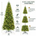 6 ft Artificial Christmas Tree, 850 Tips, 300 Warm White Lights