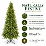 7 ft Artificial Christmas Tree, 1180 Tips, 400 Warm White Lights