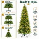 7.5 ft Artificial Christmas Tree, 1396 Tips, 450 Warm White Lights