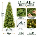 8 ft Artificial Christmas Tree, 1612 Tips, 500 Warm White Lights