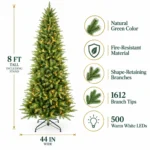 8 ft Artificial Christmas Tree, 1612 Tips, 500 Warm White Lights