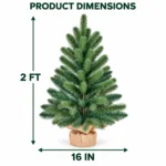 2 ft Unlit Artificial Tabletop Christmas Tree, Blue Green PE/PVC Branches, Rustic Wrapped Base, 65 Tips for Desk and Counter Decor