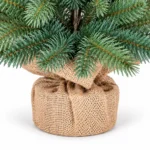 2 ft Unlit Artificial Tabletop Christmas Tree, Blue Green PE/PVC Branches, Rustic Wrapped Base, 65 Tips for Desk and Counter Decor