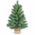 2.5 ft Unlit Artificial Tabletop Christmas Tree, Blue Green PE/PVC Foliage, Rustic Wrapped Base, 110 Tips for Console and Sideboard Decor