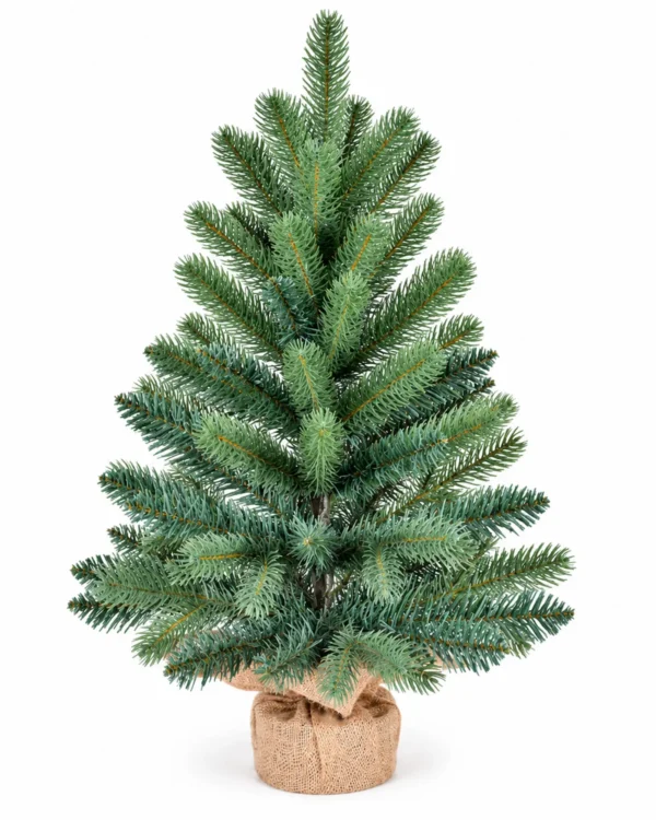 2.5 ft Unlit Artificial Tabletop Christmas Tree, Blue Green PE/PVC Foliage, Rustic Wrapped Base, 110 Tips for Console and Sideboard Decor