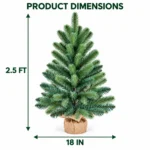 2.5 ft Unlit Artificial Tabletop Christmas Tree, Blue Green PE/PVC Foliage, Rustic Wrapped Base, 110 Tips for Console and Sideboard Decor
