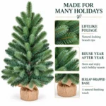 2.5 ft Unlit Artificial Tabletop Christmas Tree, Blue Green PE/PVC Foliage, Rustic Wrapped Base, 110 Tips for Console and Sideboard Decor