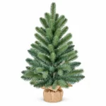 3 ft Unlit Artificial Christmas Tree, Blue Green PE/PVC Foliage, Rustic Wrapped Base, 192 Tips for Tabletop and Entryway Holiday Decor