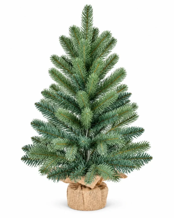 3 ft Unlit Artificial Christmas Tree, Blue Green PE/PVC Foliage, Rustic Wrapped Base, 192 Tips for Tabletop and Entryway Holiday Decor