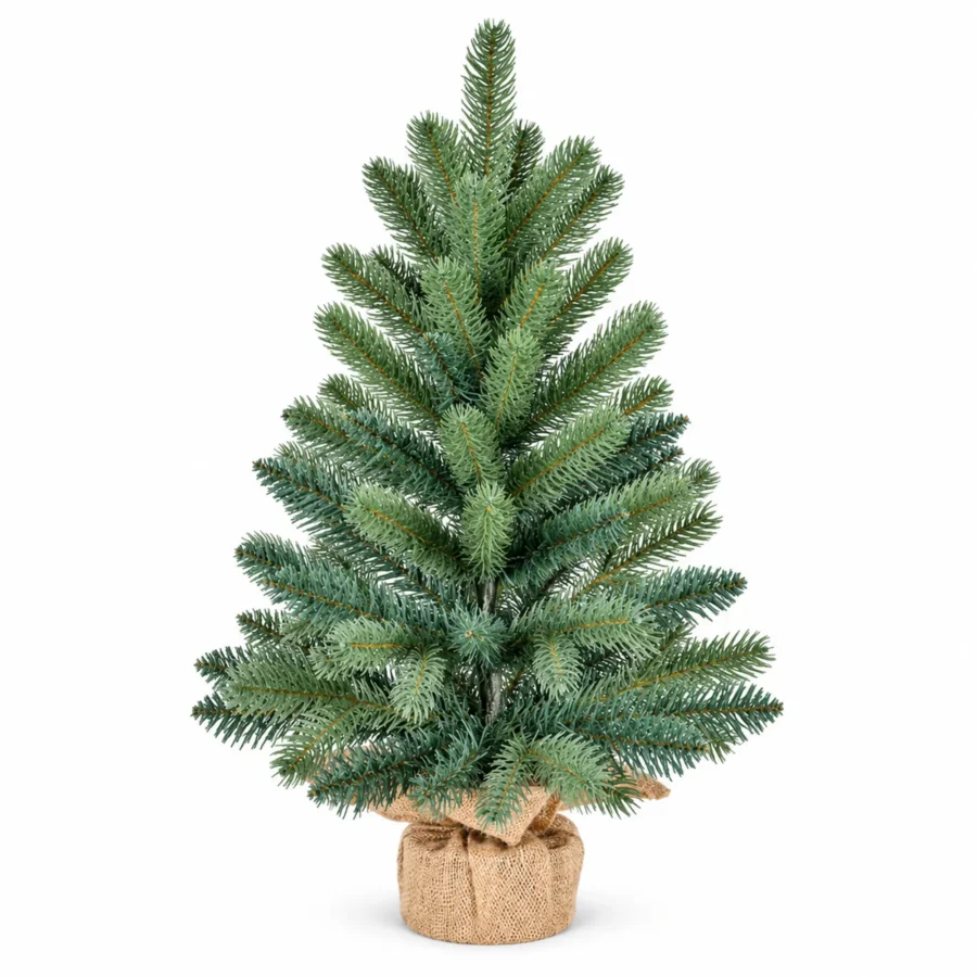 3 ft Unlit Artificial Christmas Tree, Blue Green PE/PVC Foliage, Rustic Wrapped Base, 192 Tips for Tabletop and Entryway Holiday Decor