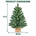 3 ft Unlit Artificial Christmas Tree, Blue Green PE/PVC Foliage, Rustic Wrapped Base, 192 Tips for Tabletop and Entryway Holiday Decor