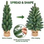 3 ft Unlit Artificial Christmas Tree, Blue Green PE/PVC Foliage, Rustic Wrapped Base, 192 Tips for Tabletop and Entryway Holiday Decor