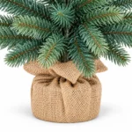 3 ft Unlit Artificial Christmas Tree, Blue Green PE/PVC Foliage, Rustic Wrapped Base, 192 Tips for Tabletop and Entryway Holiday Decor
