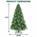 4 ft Unlit Artificial Christmas Tree, Full Blue Green PE/PVC Foliage, 475 Tips, Hinged Branches and Metal Stand for Home or Office