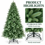 4 ft Unlit Artificial Christmas Tree, Full Blue Green PE/PVC Foliage, 475 Tips, Hinged Branches and Metal Stand for Home or Office