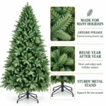 4 ft Unlit Artificial Christmas Tree, Full Blue Green PE/PVC Foliage, 475 Tips, Hinged Branches and Metal Stand for Home or Office