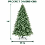 5 ft Unlit Artificial Christmas Tree, Full Blue Green PE/PVC Foliage, 854 Tips, Hinged Branches and Metal Stand for Holiday Decorating