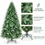 5 ft Unlit Artificial Christmas Tree, Full Blue Green PE/PVC Foliage, 854 Tips, Hinged Branches and Metal Stand for Holiday Decorating