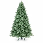 6 ft Unlit Artificial Christmas Tree, Full Blue Green PE/PVC Foliage, 1,390 Tips, Hinged Branches and Metal Stand for Living Room Decor