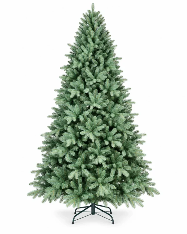 6 ft Unlit Artificial Christmas Tree, Full Blue Green PE/PVC Foliage, 1,390 Tips, Hinged Branches and Metal Stand for Living Room Decor