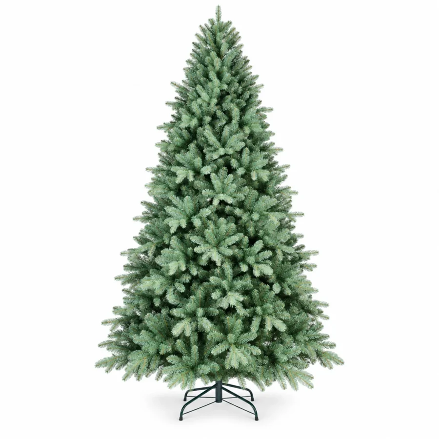 6 ft Unlit Artificial Christmas Tree, Full Blue Green PE/PVC Foliage, 1,390 Tips, Hinged Branches and Metal Stand for Living Room Decor