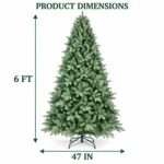 6 ft Unlit Artificial Christmas Tree, Full Blue Green PE/PVC Foliage, 1,390 Tips, Hinged Branches and Metal Stand for Living Room Decor