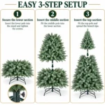 6 ft Unlit Artificial Christmas Tree, Full Blue Green PE/PVC Foliage, 1,390 Tips, Hinged Branches and Metal Stand for Living Room Decor