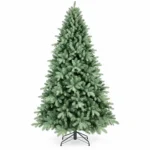 7 ft Unlit Artificial Christmas Tree, Full Blue Green PE/PVC Foliage, 1,845 Tips, Hinged Branches and Metal Stand for Holiday Home Decor