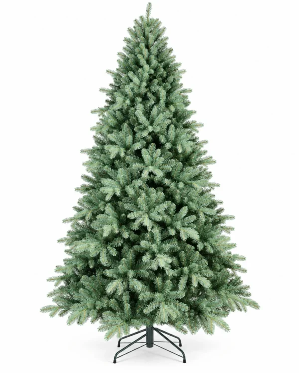 7 ft Unlit Artificial Christmas Tree, Full Blue Green PE/PVC Foliage, 1,845 Tips, Hinged Branches and Metal Stand for Holiday Home Decor