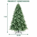 7 ft Unlit Artificial Christmas Tree, Full Blue Green PE/PVC Foliage, 1,845 Tips, Hinged Branches and Metal Stand for Holiday Home Decor
