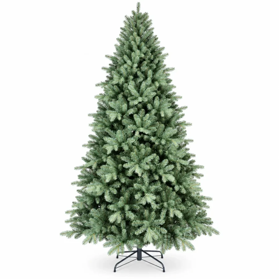 7.5 ft Unlit Artificial Christmas Tree, Full Blue Green PE/PVC Foliage, 2,148 Tips, Hinged Branches and Metal Stand for Holiday Decor