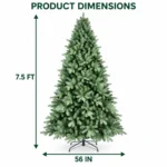 7.5 ft Unlit Artificial Christmas Tree, Full Blue Green PE/PVC Foliage, 2,148 Tips, Hinged Branches and Metal Stand for Holiday Decor