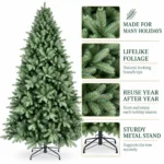 7.5 ft Unlit Artificial Christmas Tree, Full Blue Green PE/PVC Foliage, 2,148 Tips, Hinged Branches and Metal Stand for Holiday Decor
