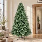 7.5 ft Unlit Artificial Christmas Tree, Full Blue Green PE/PVC Foliage, 2,148 Tips, Hinged Branches and Metal Stand for Holiday Decor