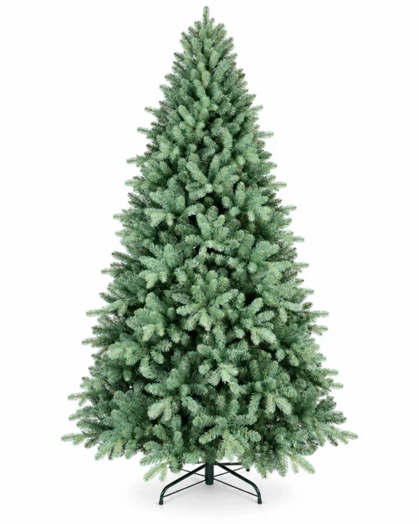 8 ft Unlit Artificial Christmas Tree, Full Blue Green PE/PVC Foliage, 2,458 Tips, Hinged Branches and Metal Stand for Spacious Rooms