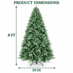 8 ft Unlit Artificial Christmas Tree, Full Blue Green PE/PVC Foliage, 2,458 Tips, Hinged Branches and Metal Stand for Spacious Rooms