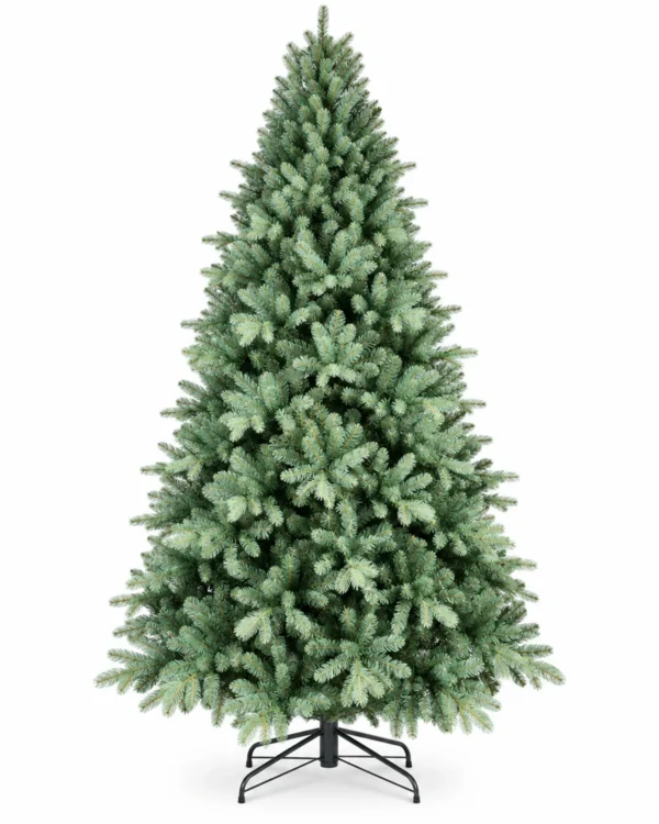 9 ft Unlit Artificial Christmas Tree, Full Blue Green PE/PVC Foliage, 3,268 Tips, Hinged Branches and Metal Stand for Foyer Holiday Decor