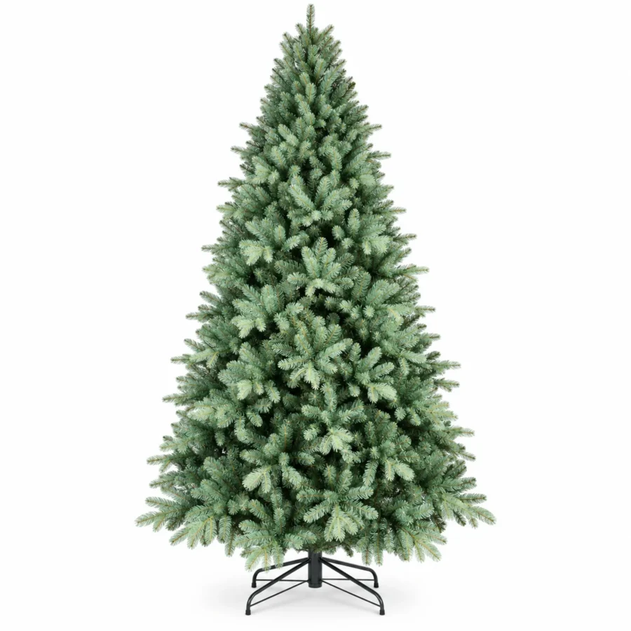 9 ft Unlit Artificial Christmas Tree, Full Blue Green PE/PVC Foliage, 3,268 Tips, Hinged Branches and Metal Stand for Foyer Holiday Decor