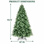 9 ft Unlit Artificial Christmas Tree, Full Blue Green PE/PVC Foliage, 3,268 Tips, Hinged Branches and Metal Stand for Foyer Holiday Decor