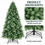 9 ft Unlit Artificial Christmas Tree, Full Blue Green PE/PVC Foliage, 3,268 Tips, Hinged Branches and Metal Stand for Foyer Holiday Decor