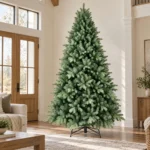 9 ft Unlit Artificial Christmas Tree, Full Blue Green PE/PVC Foliage, 3,268 Tips, Hinged Branches and Metal Stand for Foyer Holiday Decor