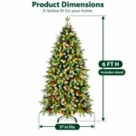 6 ft Pre-Lit Artificial Christmas Tree, 380 Warm White LED Lights, 1,264 PE/PVC Branch Tips, Hinged 3-Section Design with Metal Stand