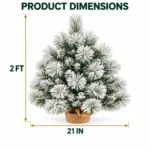 2 ft Flocked Artificial Tabletop Christmas Tree, 154 Branch Tips, Unlit Snowy Foliage and Burlap Wrapped Base for Rustic Centerpieces